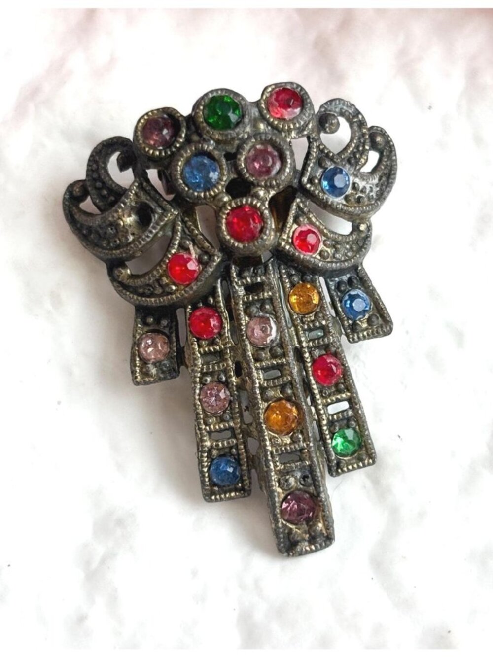 Little Nemo Bouquet Art Deco Blue Rhinestone Antique Vintage Dress | Fur Clip